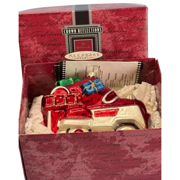 Crown Reflections 1998 Blown Glass Fire Truck Ornament With Gifts In Original Bo - Picture 3 of 7